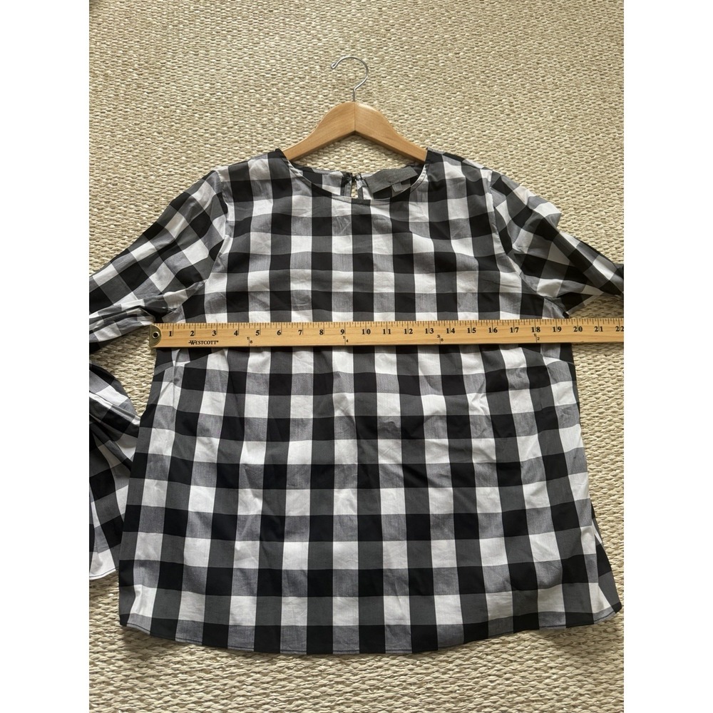 Anthropologie Black White Gigham belle Flare Sleeve Poplin Shirt. M rem faire - Picture 6 of 7